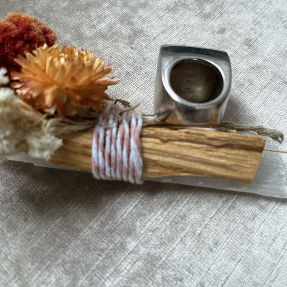 PIANEGONDA LARGE CABOCHON  YELLOW RUTILATED QUARTZ STERLING SILVER RING SIZE71/2 - Picture 5 of 8